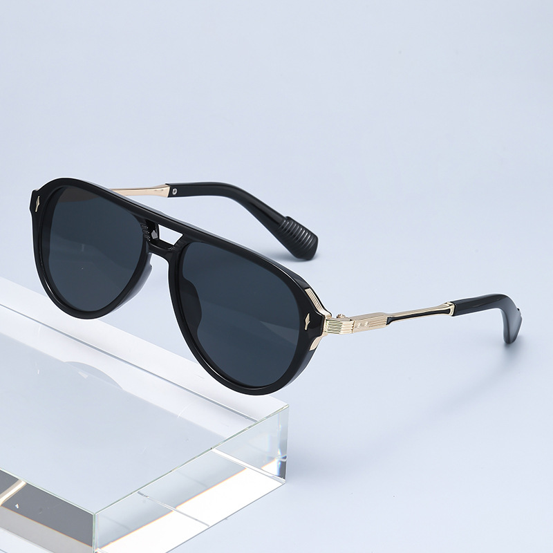 2026 New European American Mens Pilot UV400 Sunglasses Polarized Retro Double-bridge Full Frame % UV Protection Ready Stock