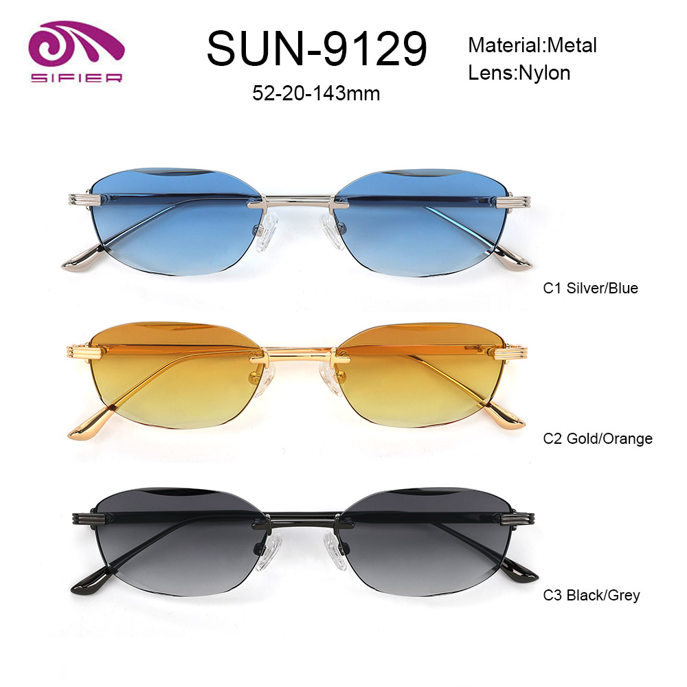 Sifier Fashion Rimless Diamond Cut Oval Sunglasses Men Women Luxury Designer Metal Nylon Custom Logo Sunglasses Wholesale