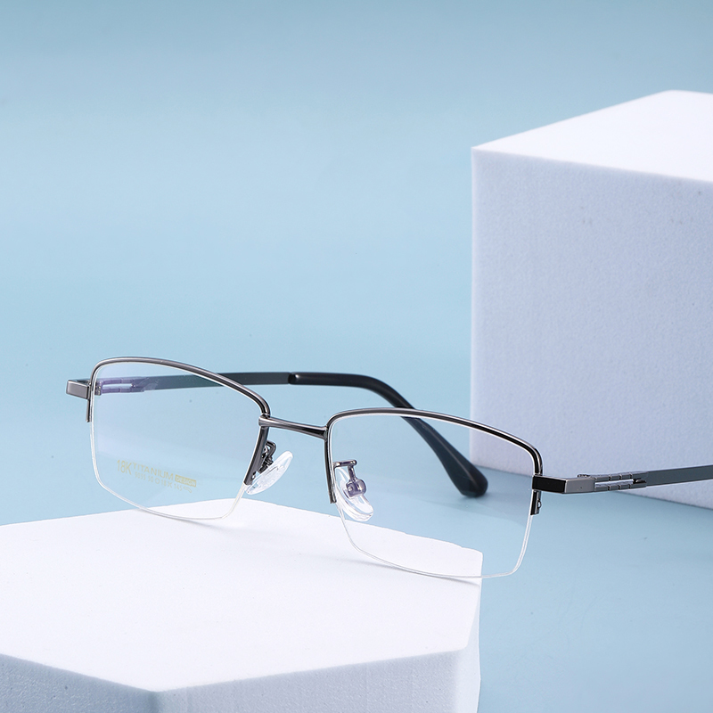 Men's Gold Metal Half-Frame Square Glasses Durable Reading Eyewear For All Face Shapes Daily Wear
