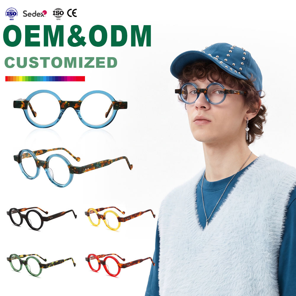 2025 Vintage Fashion Design High Quality Thick Round Eyeglasses Frame Wholesale Acetate Optical Glasses