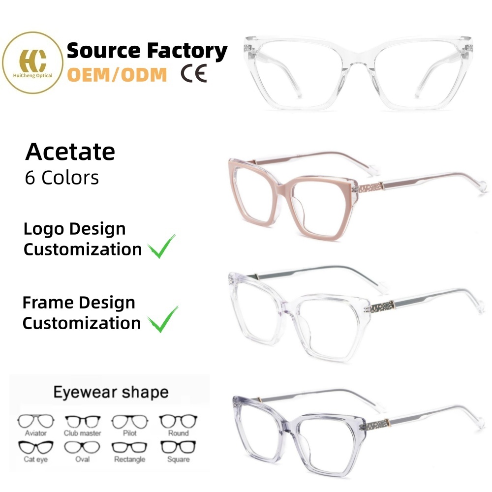 Customization Acetate Optical Glasses Frames Luxury Transparent Clear Eyeglasses 6 Colors Low MOQ Slingshot Hinge Spectacles