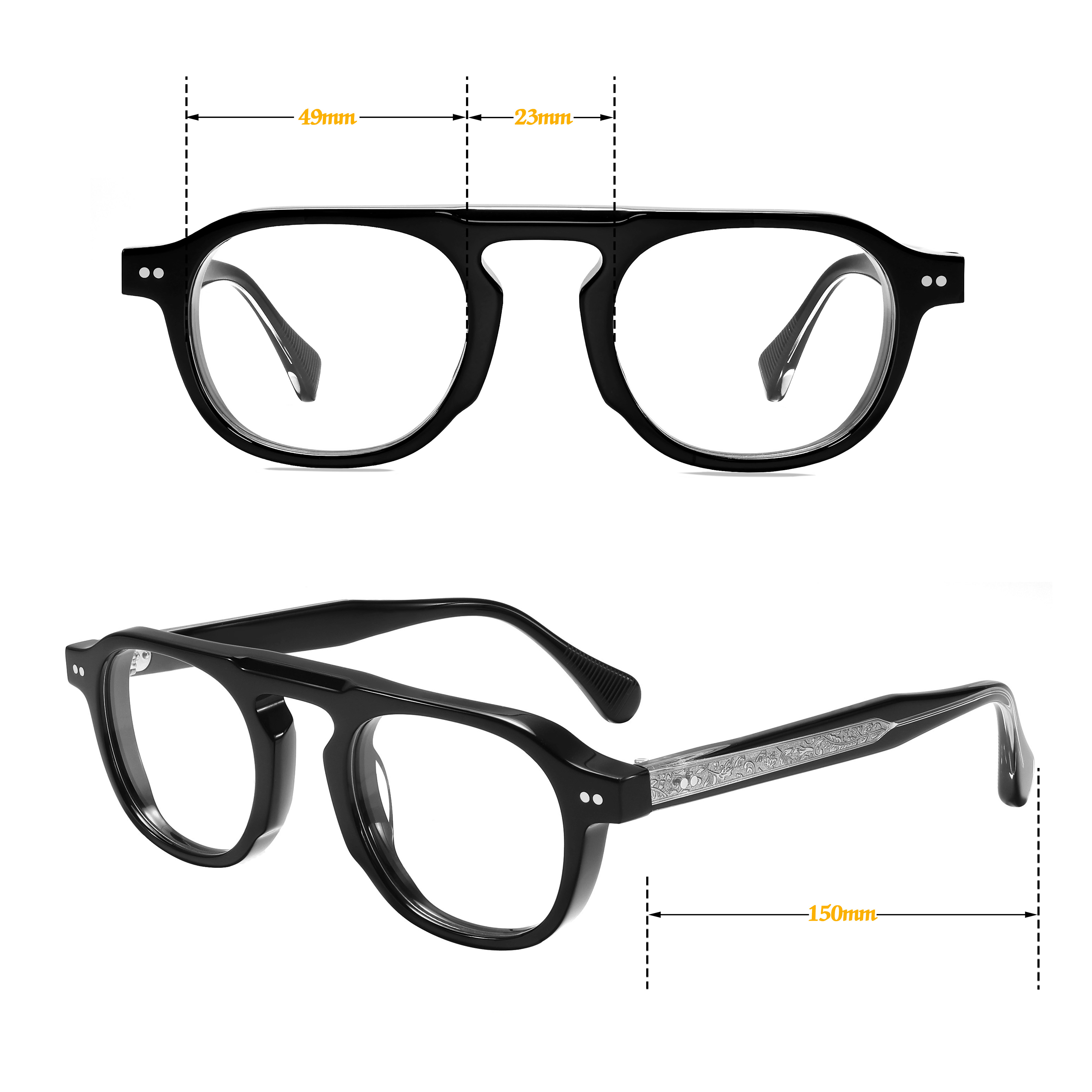 Vintage Eyeglasses High Quality Single Bridge Retro Thick Acetate Optical Glasses Black Acetate Spectacle Frames Unisex