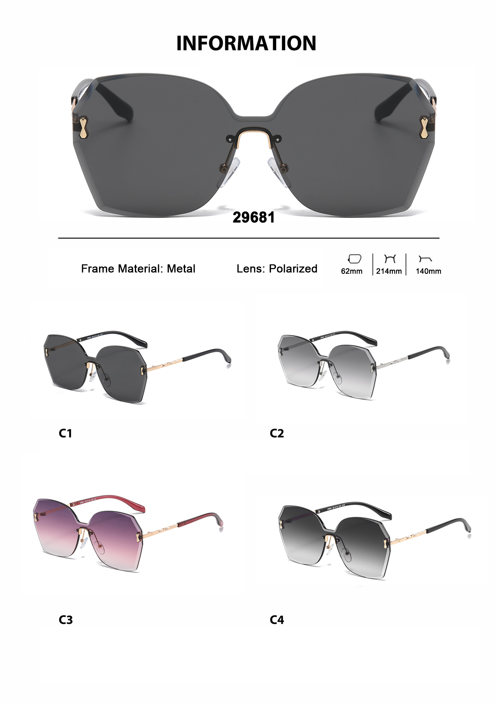 Aochi Square Anti UV400 Sunglasses Black Metal Shades Mens Square Rimless Sun Glasses Frameless Sunglasses for Business Men