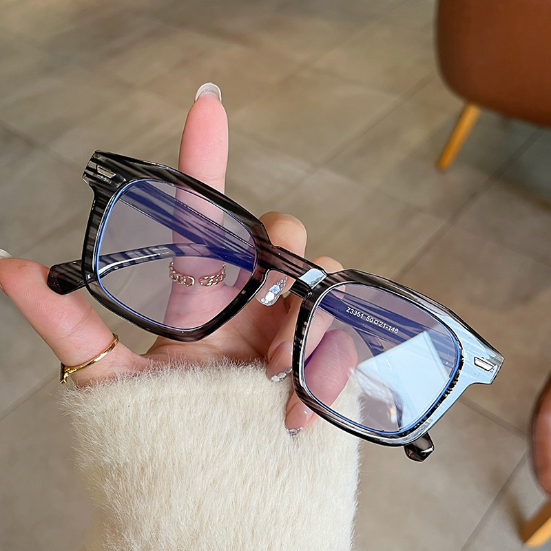 Croesusoptics Lightweight Unisex Men Women Gray Striped Square Frame Blocking Glasses Anti Blue Light Glasses with Flat Mirror