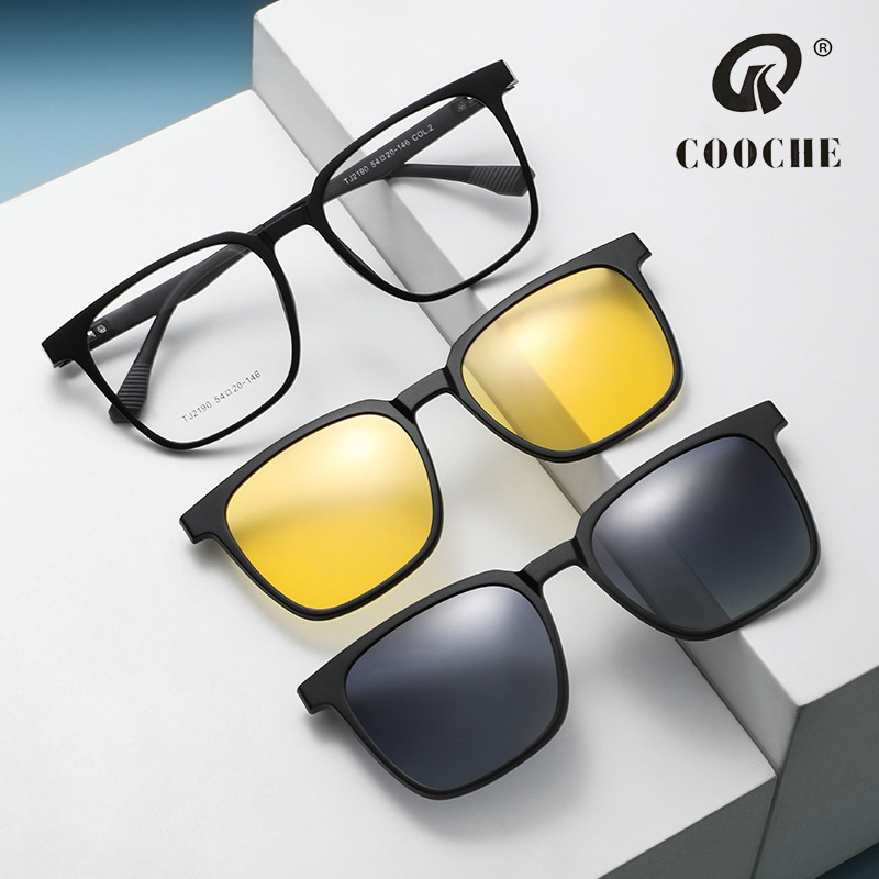 2190 Magnetic Clip-on Glasses Sports Driving Square Frame Night-Vision Myopia Sunglasses, OEM, ODM Customization Service