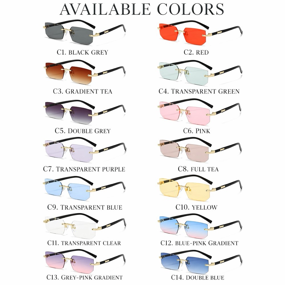 Retro Square Frameless Sunglasses for Men UV400 Metal-Look Rimless Vintage