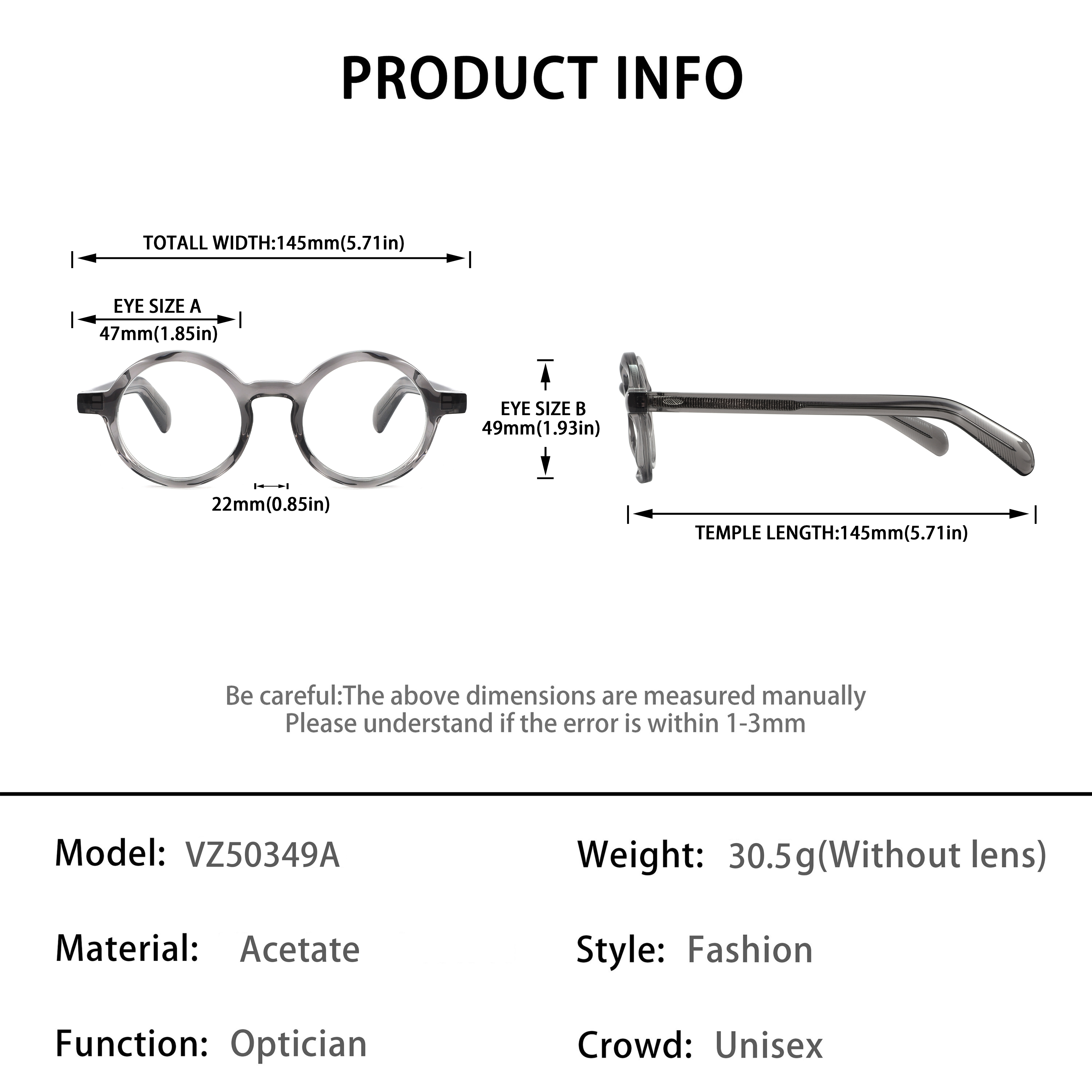 Retro Rivet Round Stylish Eyeglasses Uneven Design Front Frame High Quality Transparent Grey Acetate Optical Frame Custom Logo