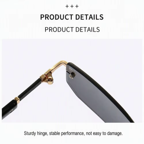 Retro Square Frameless Sunglasses for Men UV400 Metal-Look Rimless Vintage Trendy Eyewear Wholesale Custom Logo OEM