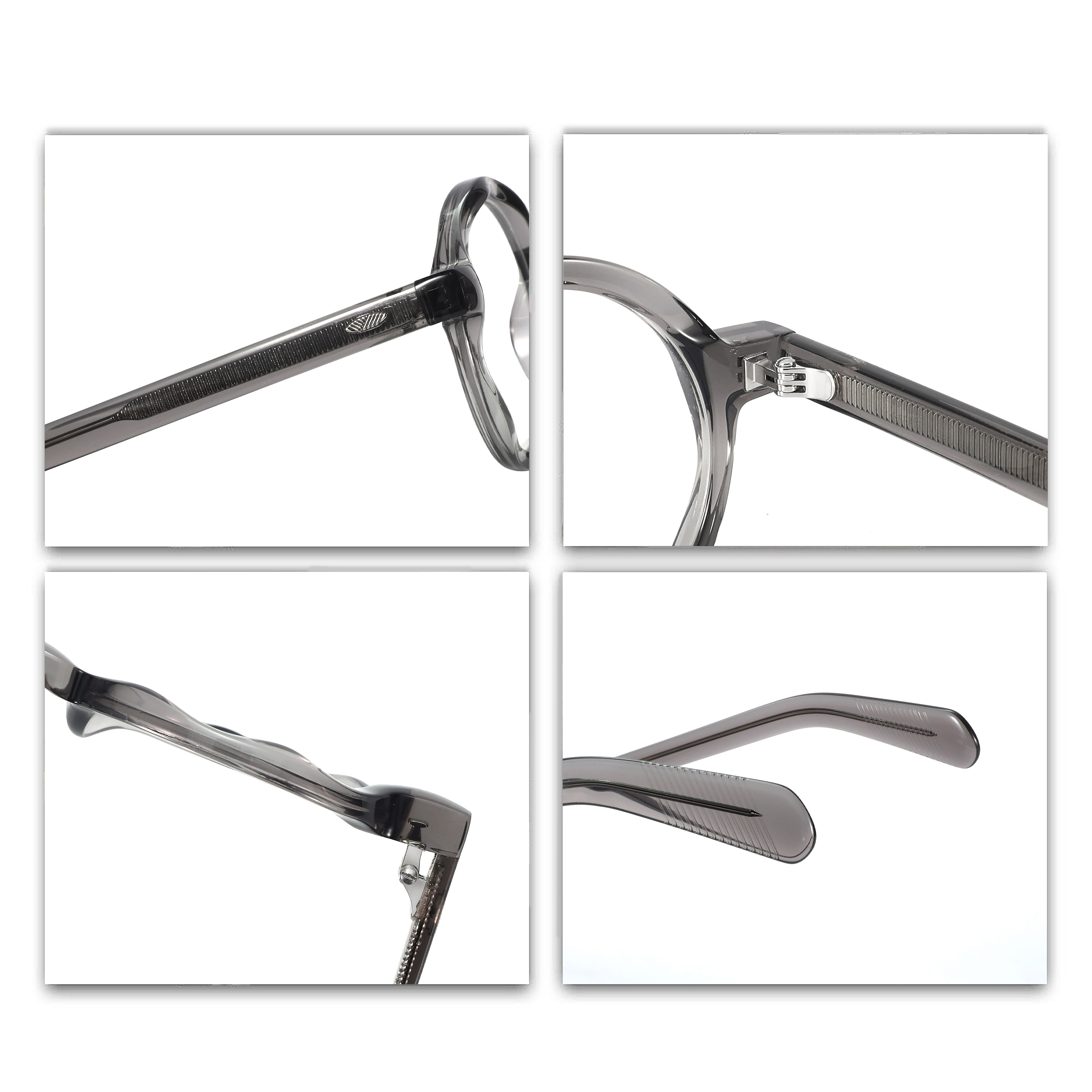 Retro Rivet Round Stylish Eyeglasses Uneven Design Front Frame High Quality Transparent Grey Acetate Optical Frame Custom Logo