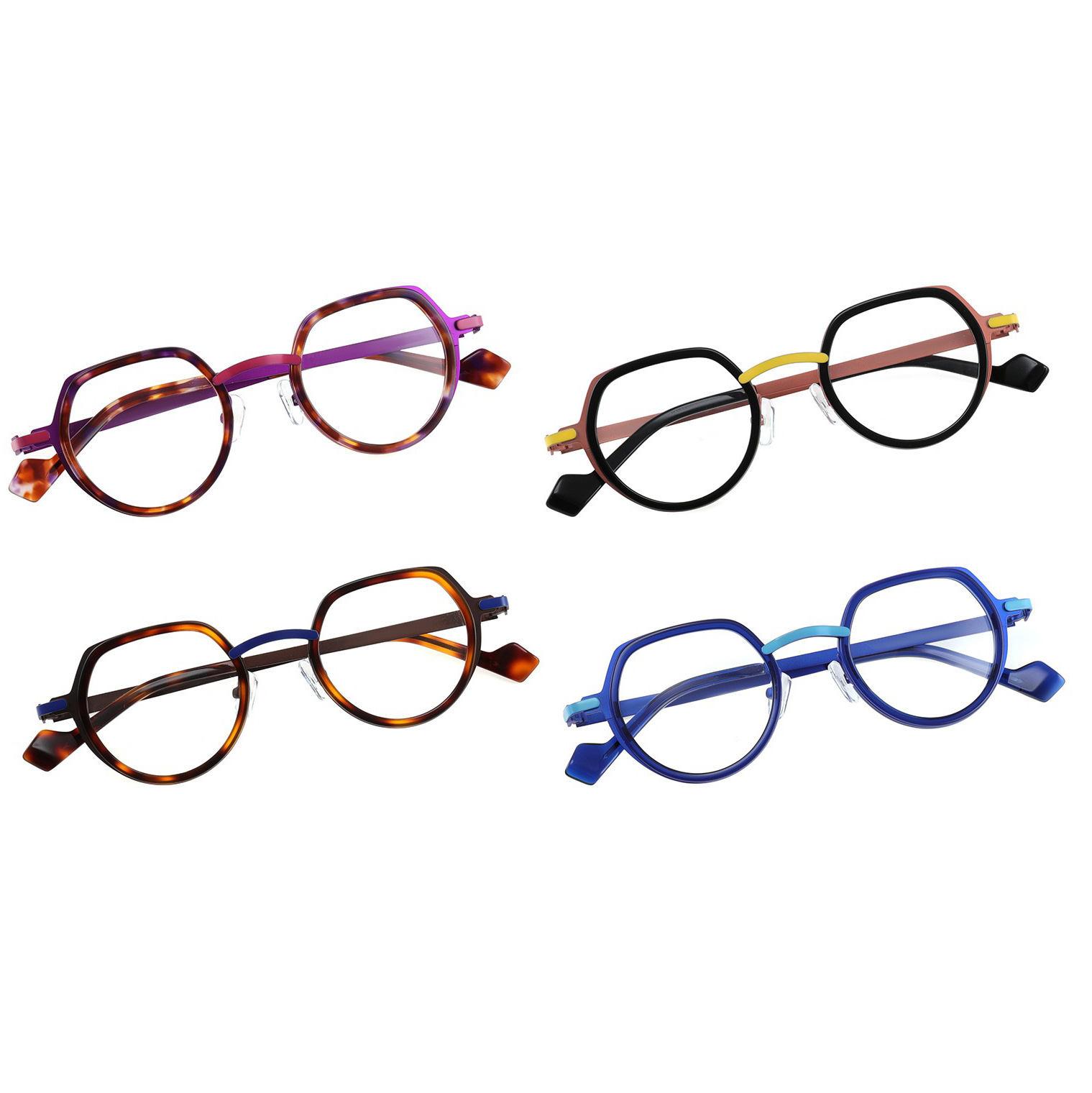 European High Grade Vintage Optical Frame Solid Bright Color Acetate New Classic Design with Metal Temple Eyeglasses Frame
