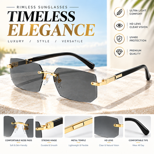 Retro Square Frameless Sunglasses For Men UV400 Metal-Look Rimless Vintage Trendy Eyewear Wholesale Custom Logo OEM
