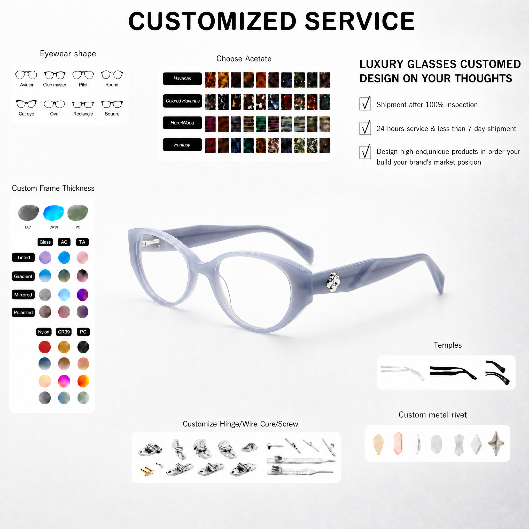 Customization High-end Fashion Design Acetate Optical Glasses Handcrafted Full-Rim Eyeglasses Frames For Daily Wear OEM/ODM
