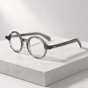Retro Rivet Round Stylish Eyeglasses Uneven Design Front Frame High Quality Transparent Grey Acetate Optical Frame Custom Logo