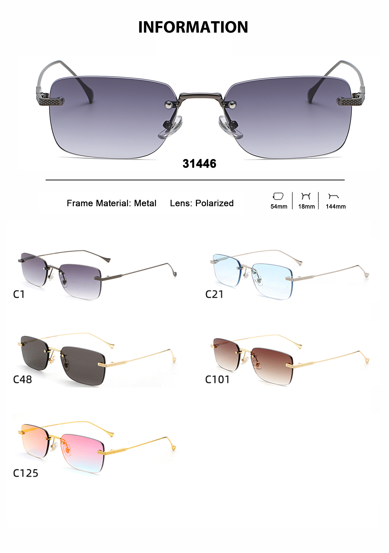 Aochi Square Anti UV400 Sunglasses Black Metal Shades Mens Square Rimless Sun Glasses Frameless Sunglasses for Business Men