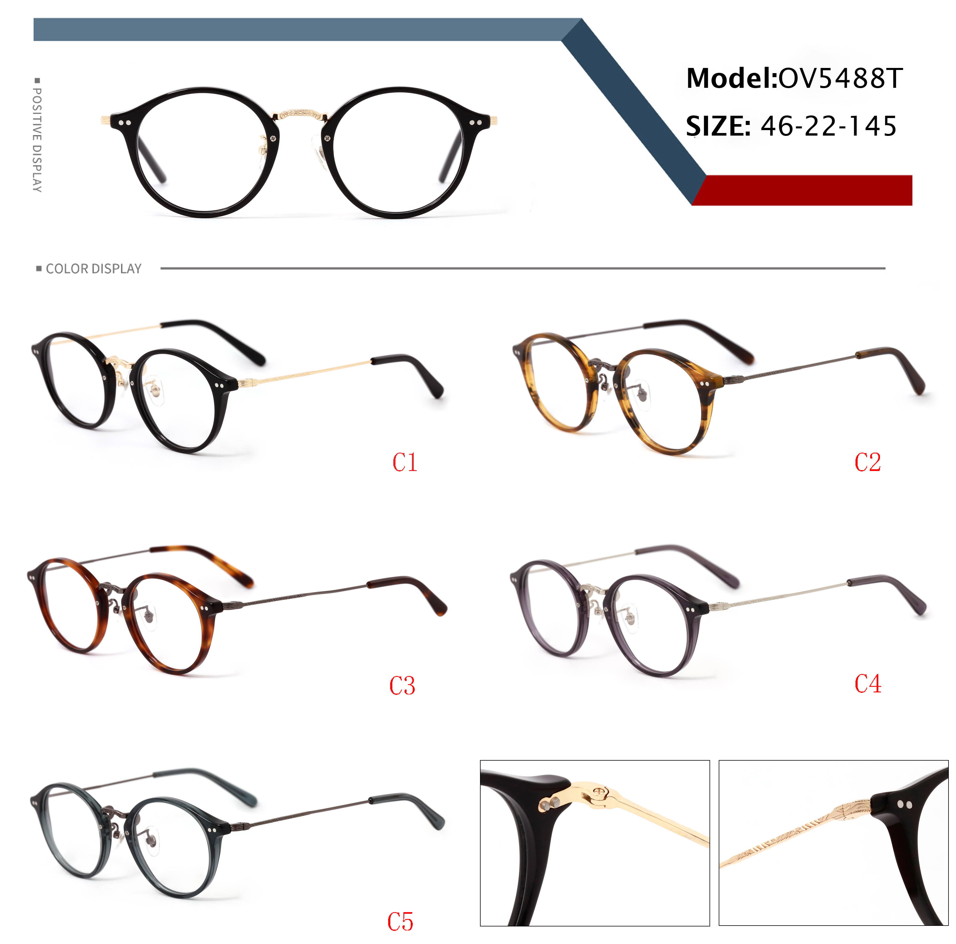Acetate Round Optical Eyeglass Frames With Metal For Men Women, Custom Logo Eyewear Wholesale Bulk Order