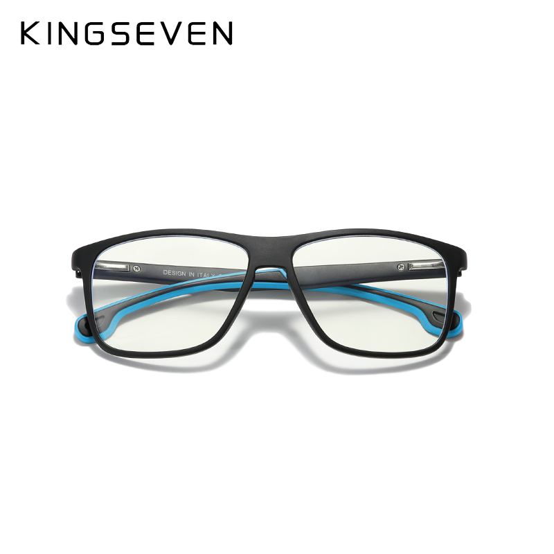 KINGSEVEN Glasses Men TR90 Light Red Temples Design Anti Blue Office Computer Blocking Blue Women Square Eyeglasses Frame 9008A