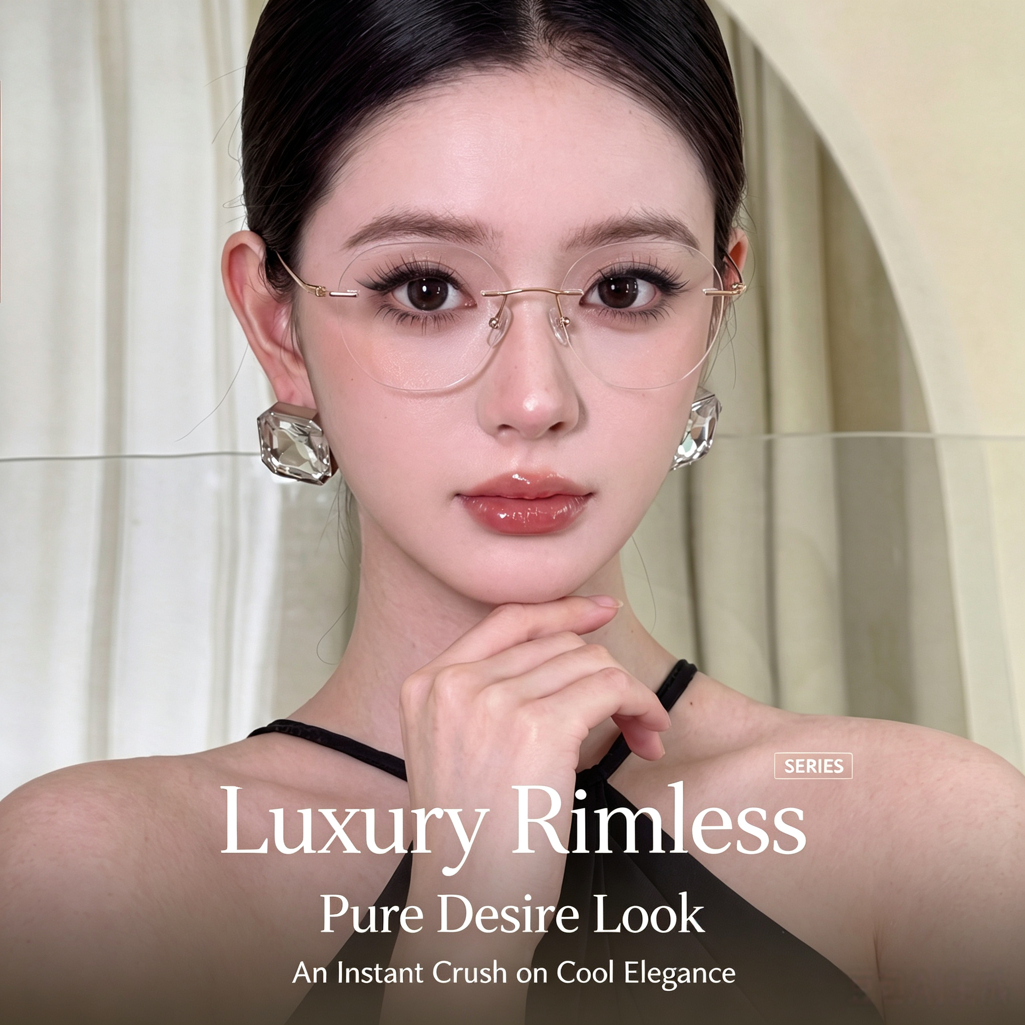 23006Lightweight Durable Shock-absorbing Silicone Nose Pads Mature Elegant Retro Memory Titanium Rimless Eyeglass Frames