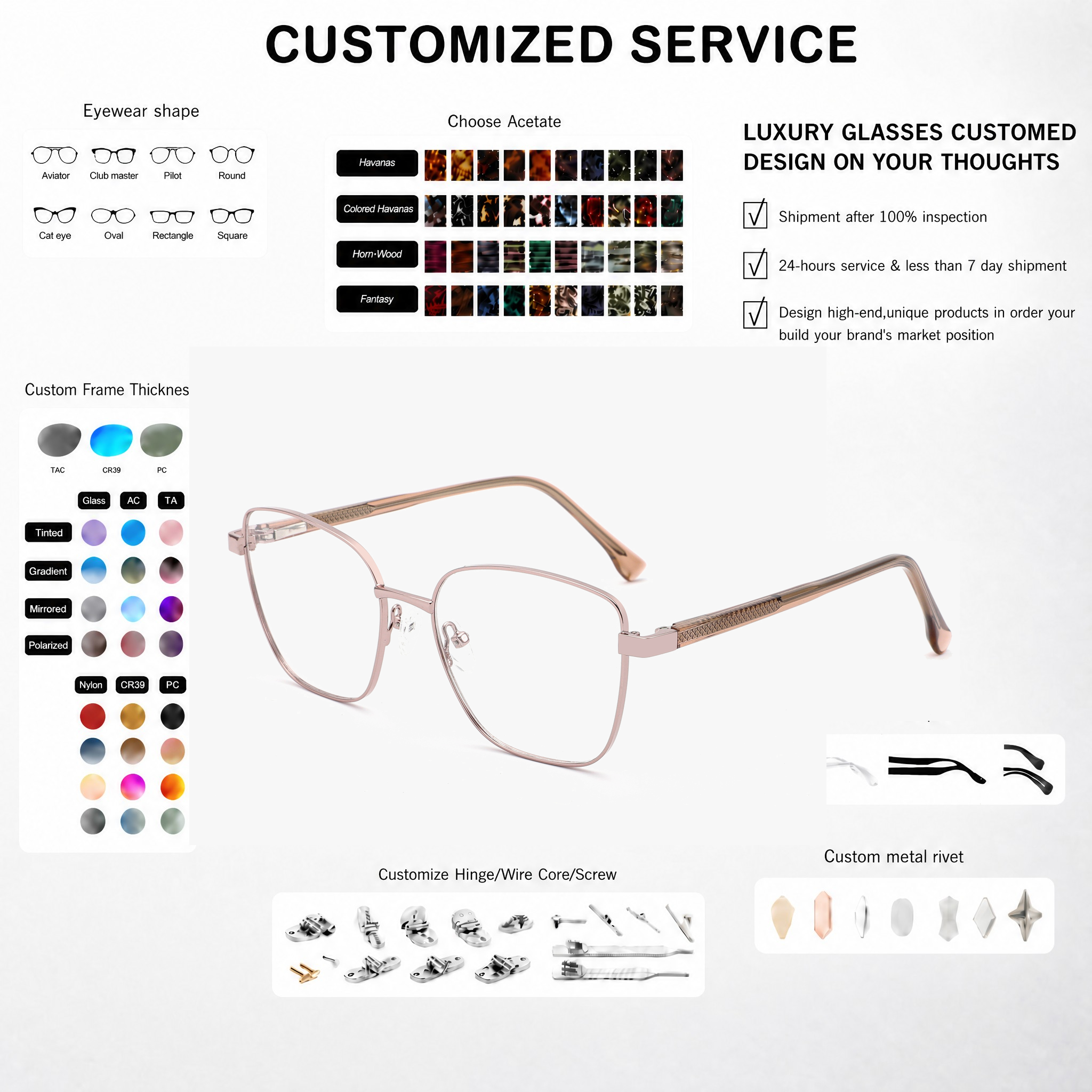 Customization High-end Metal Glasses Lightweight Optical Frame Hand-made Full-rim Eyeglasses For Daily Wear OEM/ODM