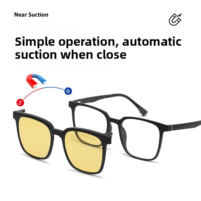 2190 Magnetic Clip-on Glasses Sports Driving Square Frame Night-Vision Myopia Sunglasses, OEM, ODM Customization Service