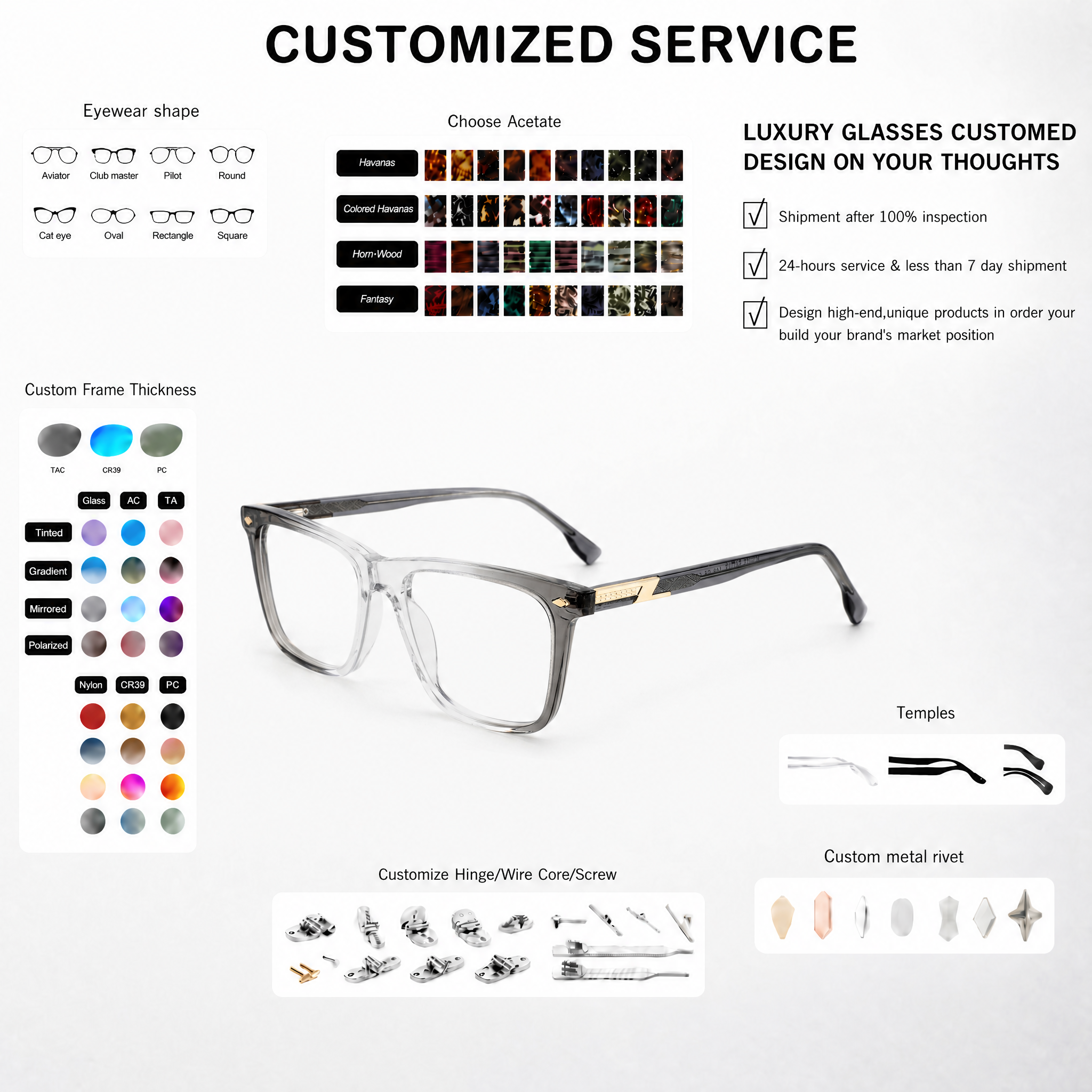 Customization High-end Men Acetate Eyeglasses Handcrafted Prescription Glasses Optical Frames And Lenses For Daily Wear OEM/ODM