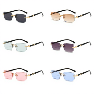 Multi Color Rimless Rectangle Sunglasses UV400 Small Square Gradient Sunglasses