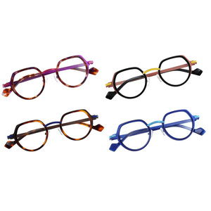 European High Grade Vintage Optical Frame Solid Bright Color Acetate New Classic Design with Metal Temple Eyeglasses Frame