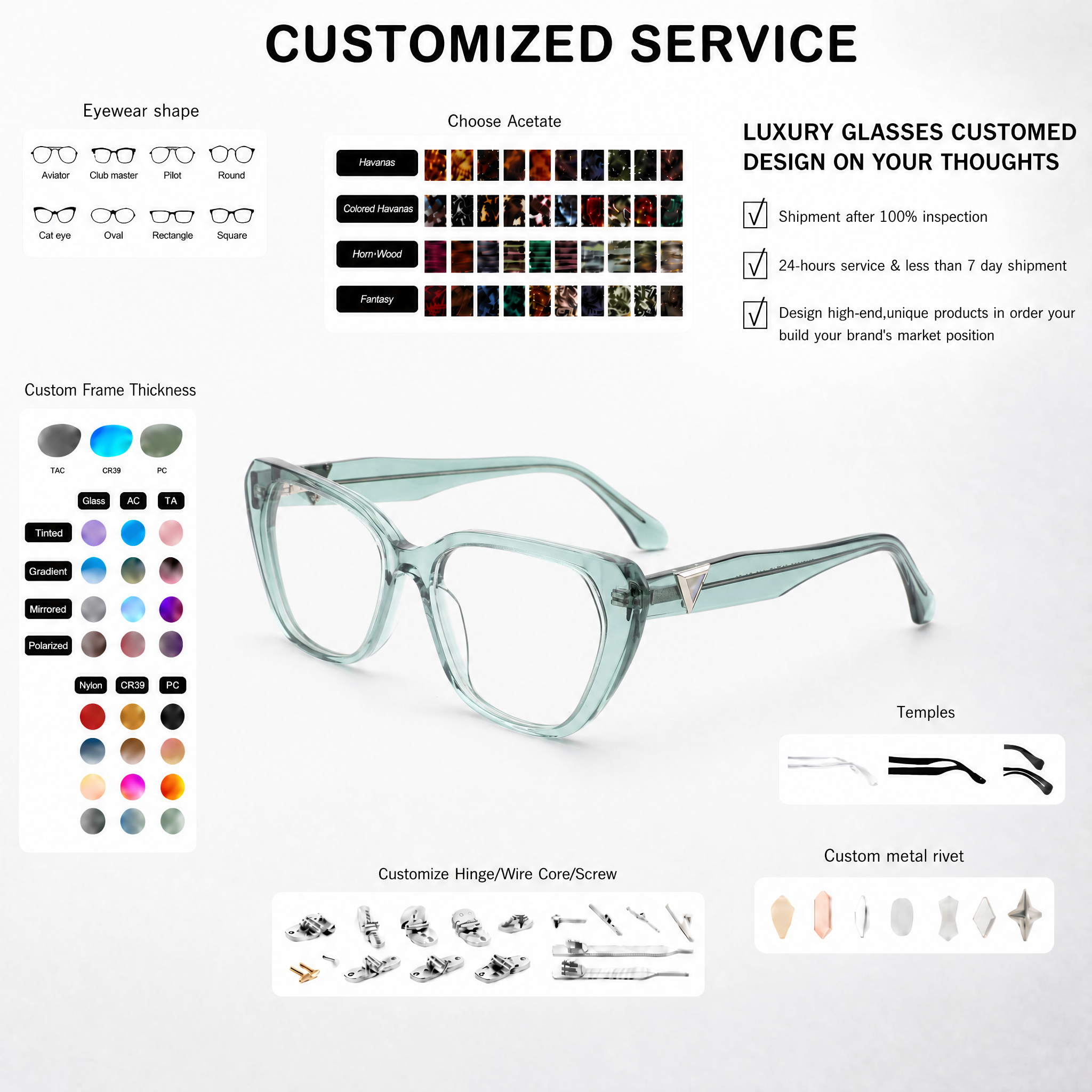 Customization Luxury Handcrafted High-end Acetate Optical Glasses Durable Full-Rim Eyeglasses Frames For Daily Wear OEM/ODM