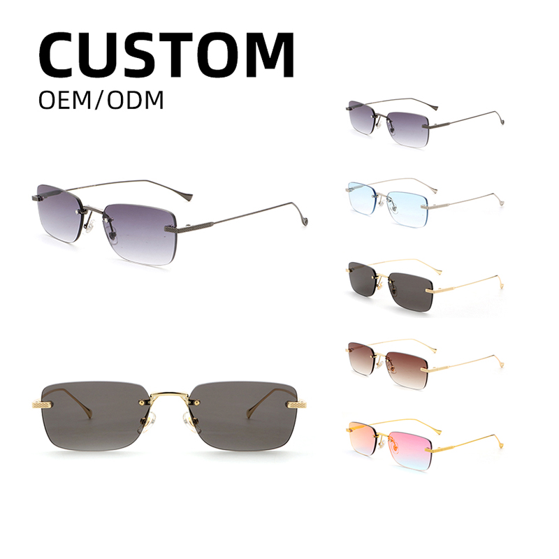 Aochi Square Anti UV400 Sunglasses Black Metal Shades Mens Square Rimless Sun Glasses Frameless Sunglasses for Business Men