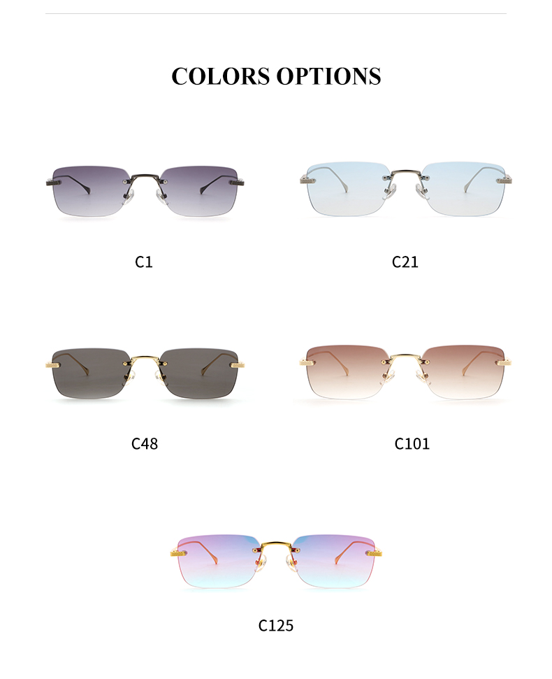 Aochi Square Anti UV400 Sunglasses Black Metal Shades Mens Square Rimless Sun Glasses Frameless Sunglasses for Business Men