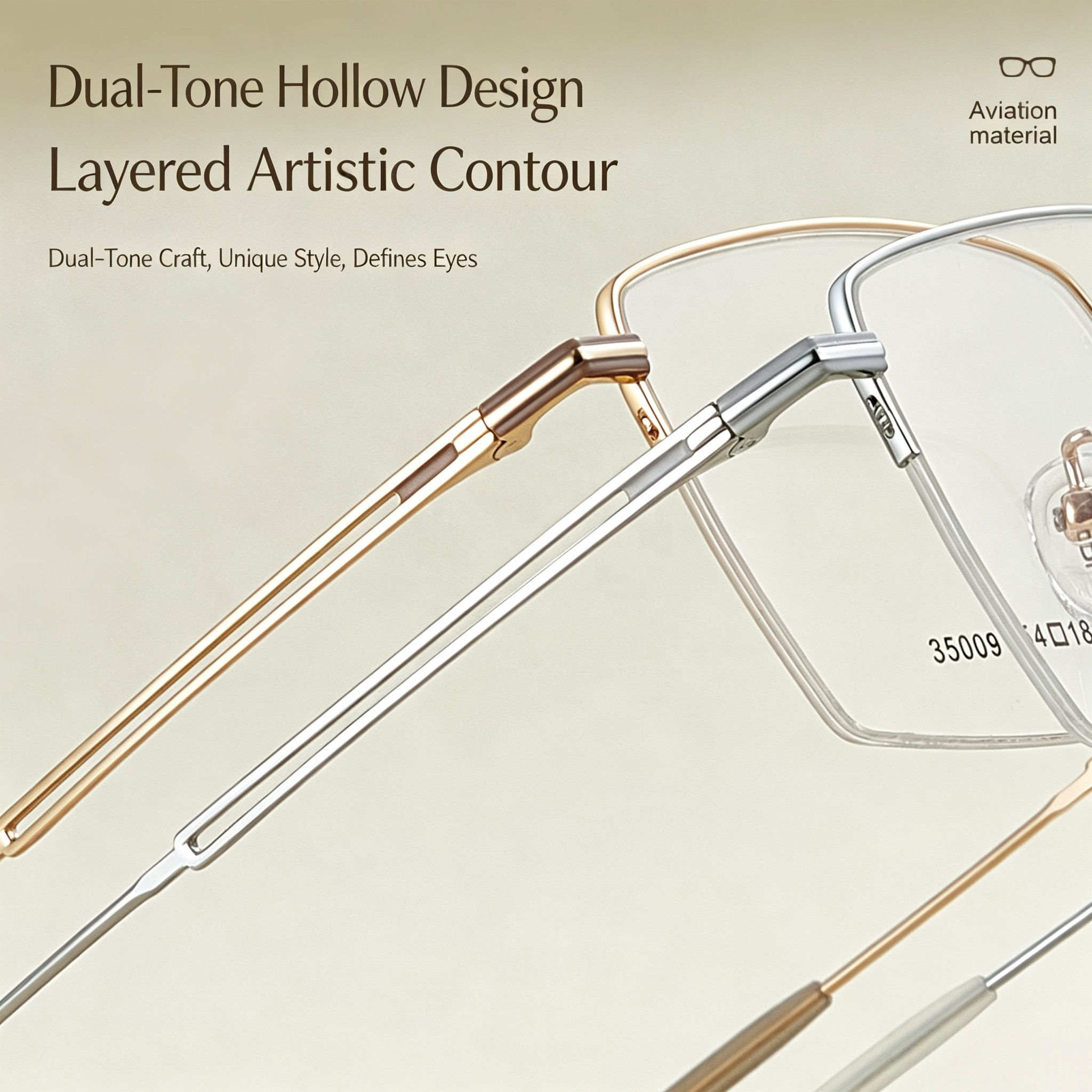 35009 Durable Lightweight Business Glasses For Men Exquisite Gold Vintage Square Half-Rimmed Alloy Eyeglasses Frames