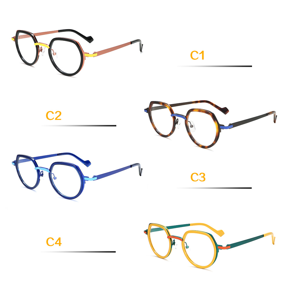 European High Grade Vintage Optical Frame Solid Bright Color Acetate New Classic Design with Metal Temple Eyeglasses Frame