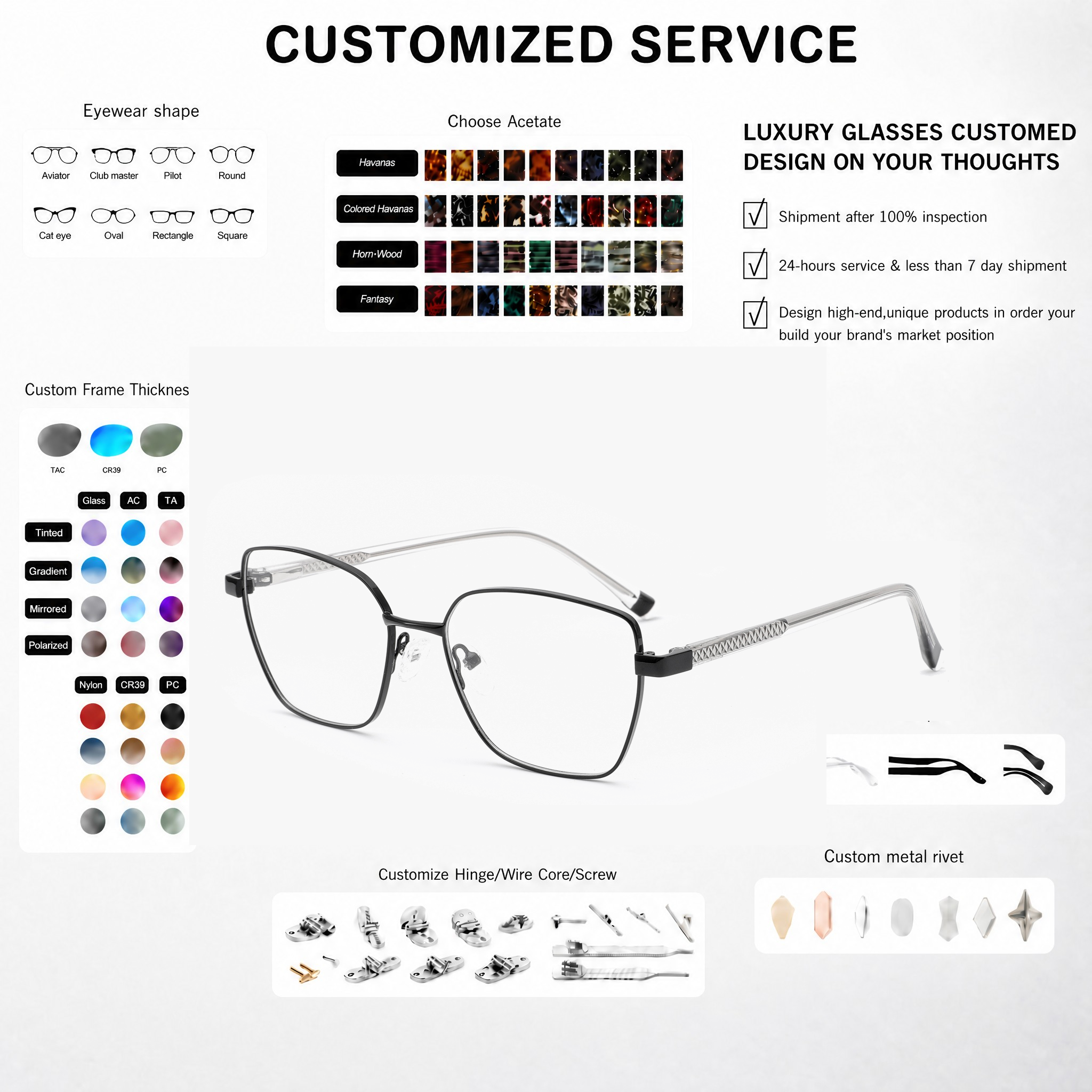 Customization Fashionable Design Metal Optical Glasses Durable Full-rim Eyeglasses Frame With For Daily Wear OEM/ODM