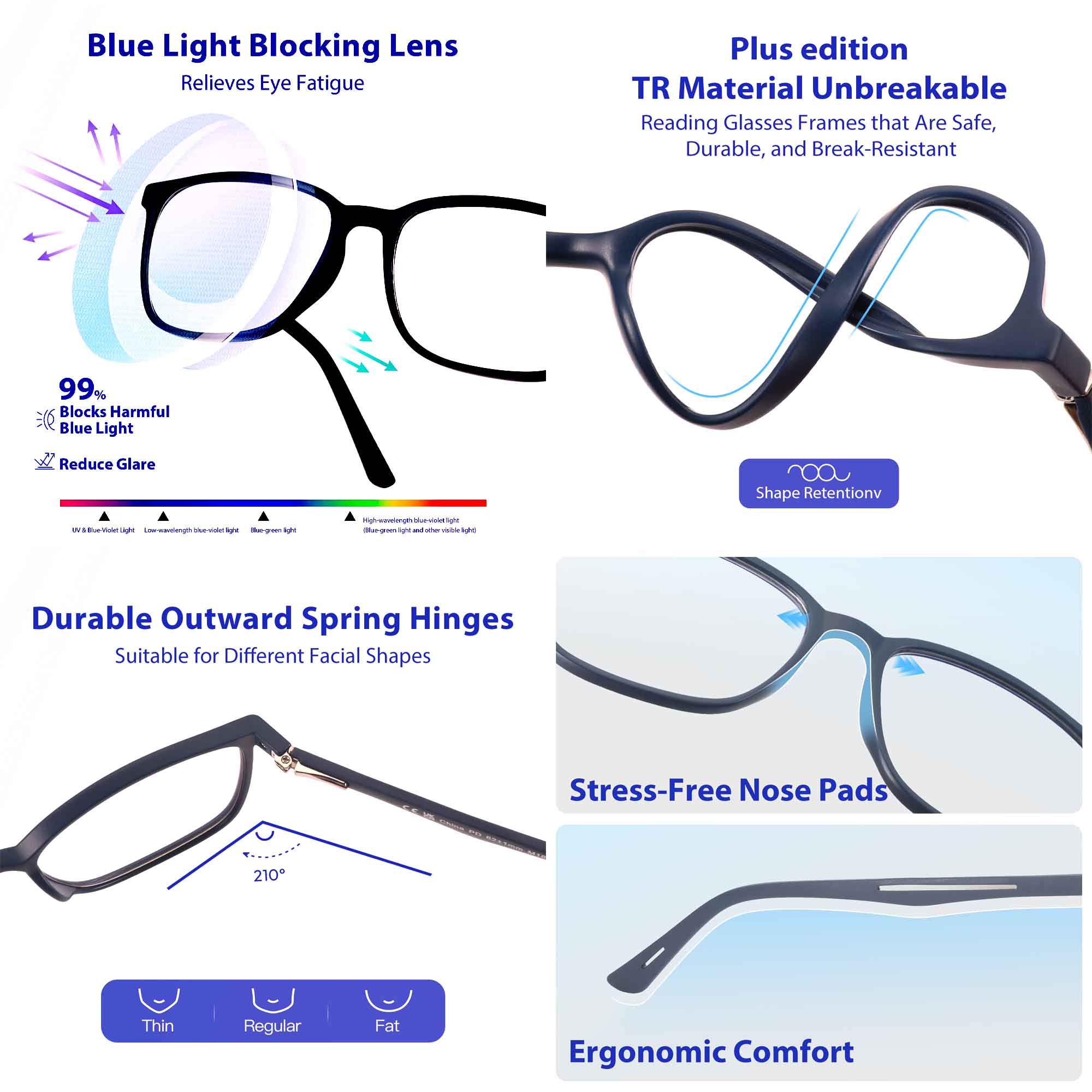 Bemore New Trendy Rectangle Retro TR 90 Flexible Rubber Temple Anti Blue Light Glasses for Men Hyperopia Customized Wholesaler