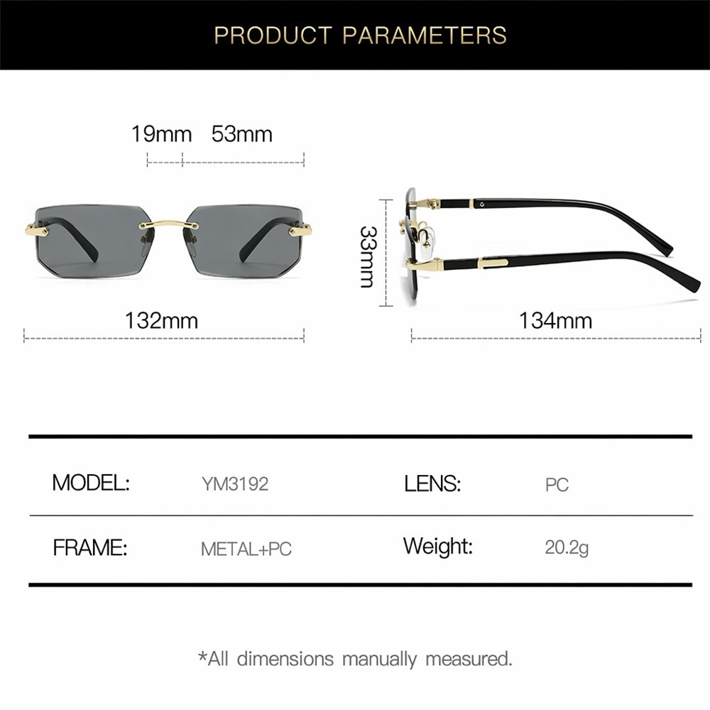 Retro Square Frameless Sunglasses for Men UV400 Metal-Look Rimless Vintage Trendy Eyewear Wholesale Custom Logo OEM