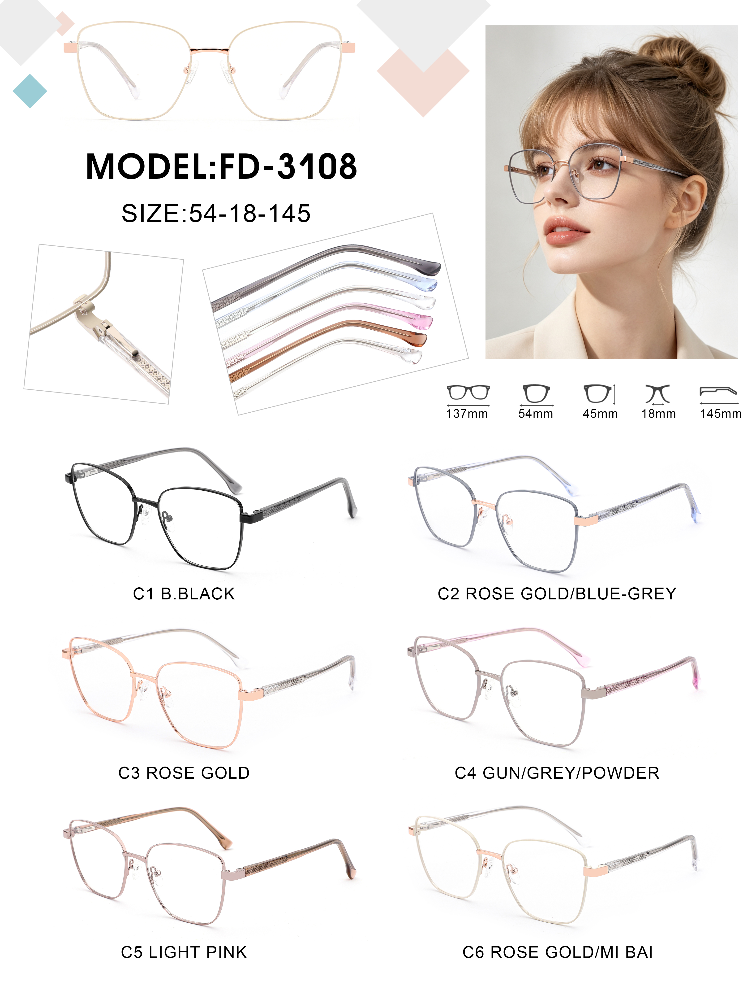 Customization High-end Metal Glasses Lightweight Optical Frame Hand-made Full-rim Eyeglasses For Daily Wear OEM/ODM