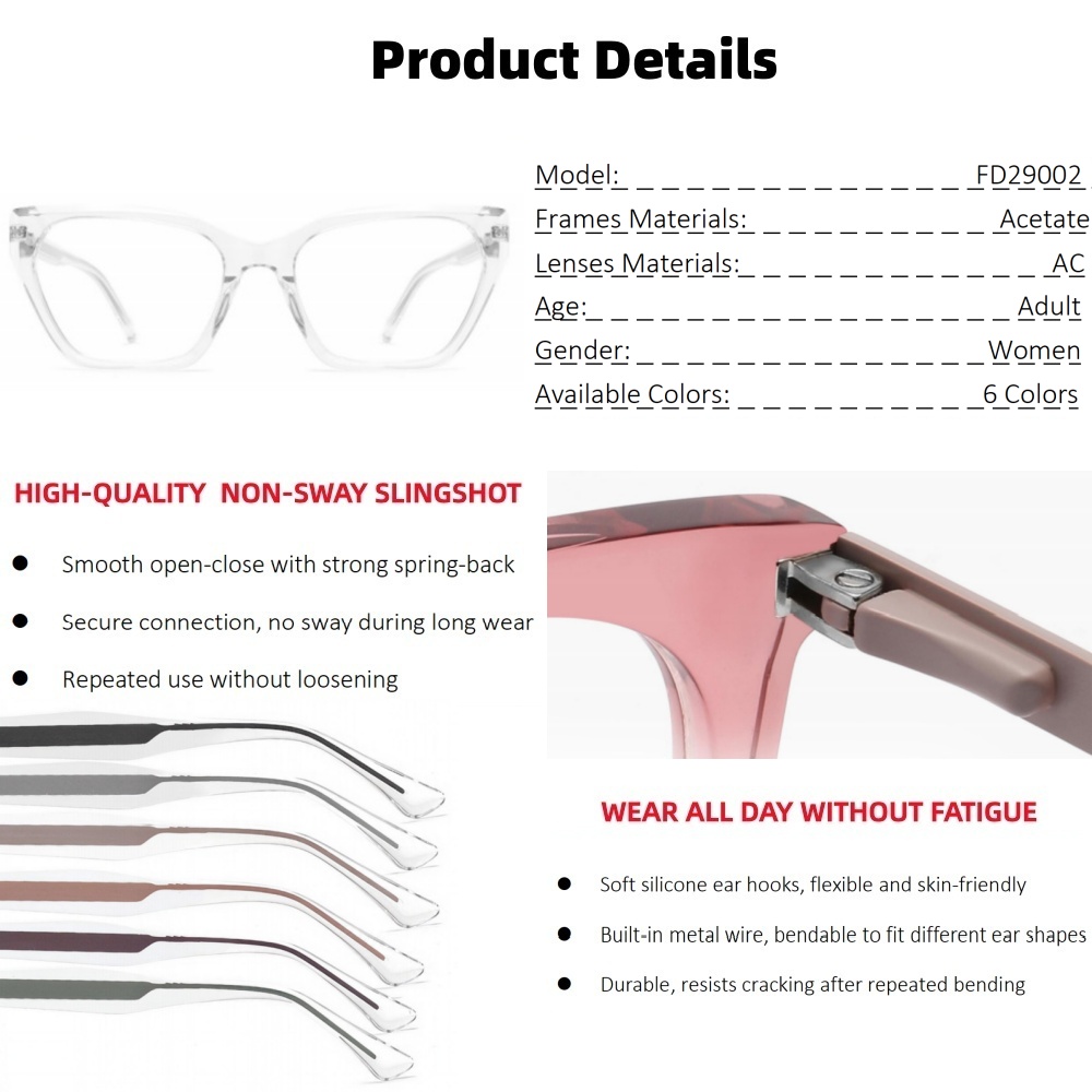 Customization Acetate Optical Glasses Frames Luxury Transparent Clear Eyeglasses 6 Colors Low MOQ Slingshot Hinge Spectacles