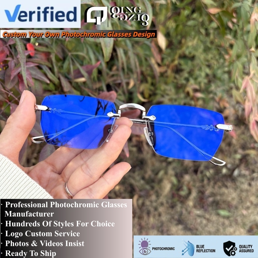 Bulk Ready Stock Frameless Original Photochromic Computer Glasses Blue Light Blocking UV Protection Lunette Photochromique Homme