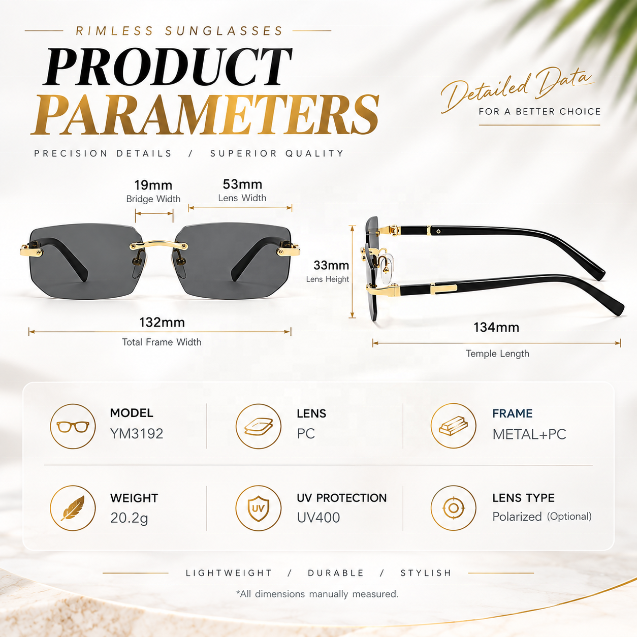 Retro Square Frameless Sunglasses For Men UV400 Metal-Look Rimless Vintage Trendy Eyewear Wholesale Custom Logo OEM