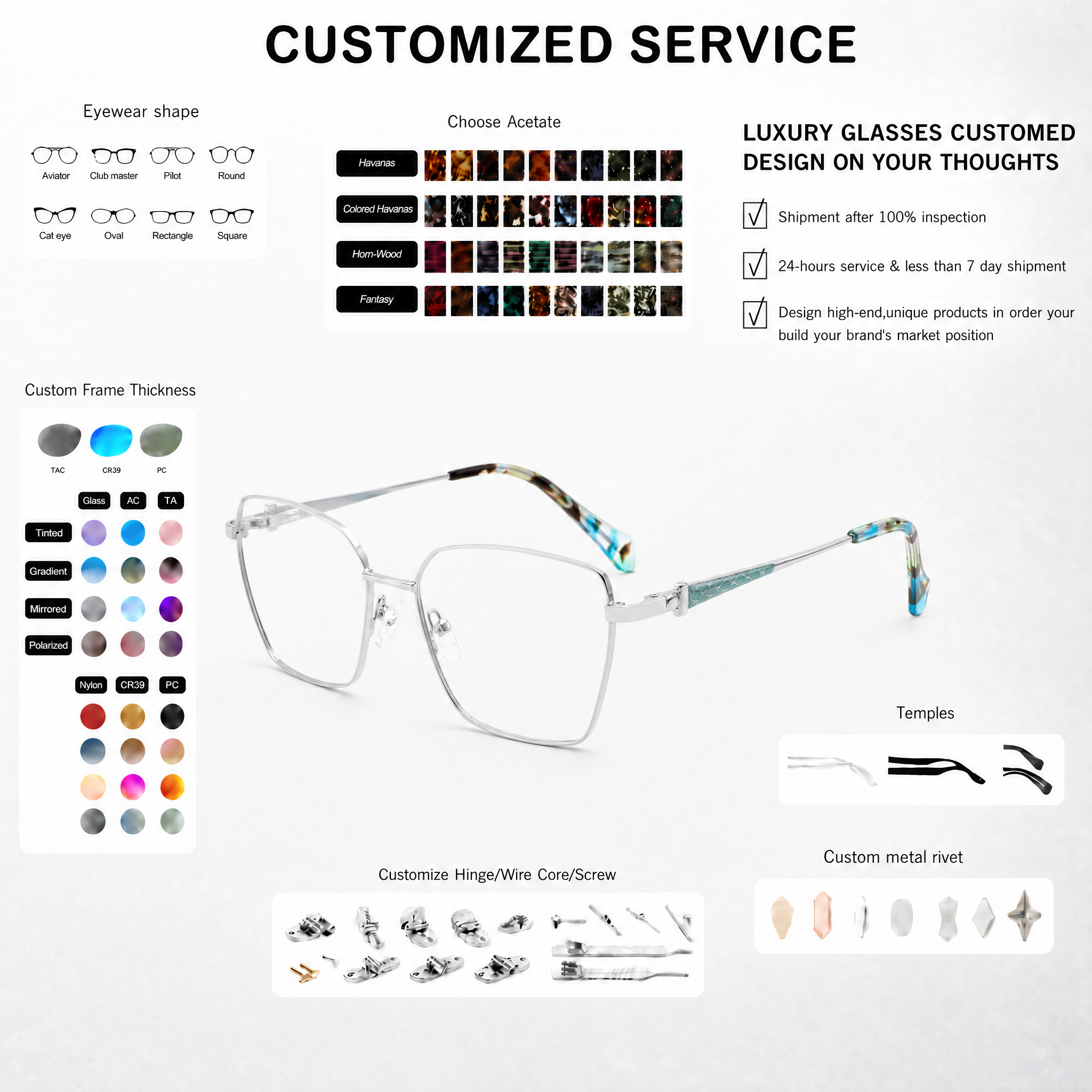 Customization Handcrafted Metal Optical Glasses With Acetate Optical Glasses High-end Eyeglasses Frames For Daily Wear OEM/ODM