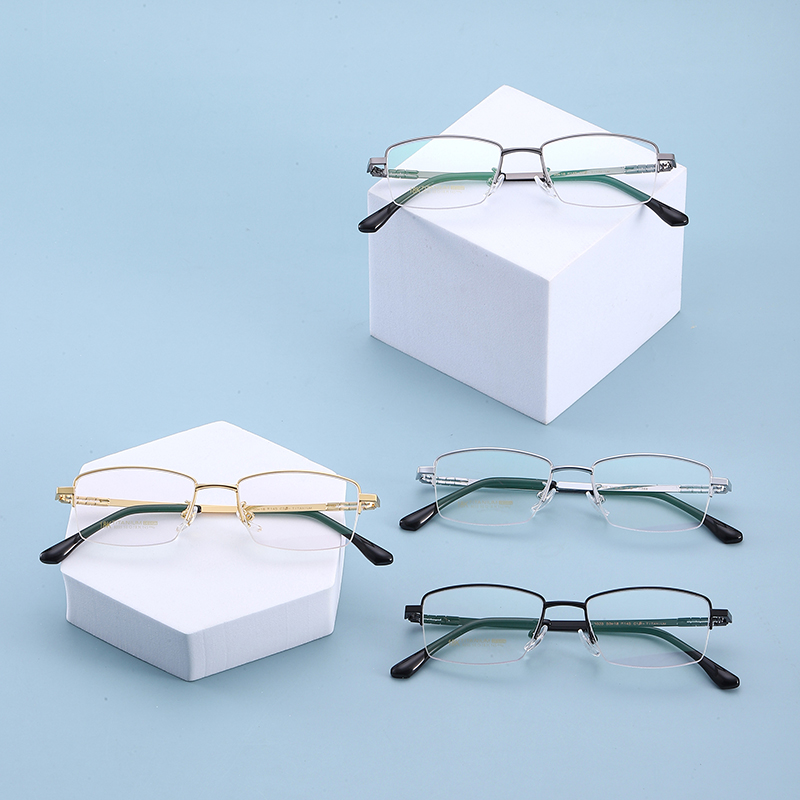 Men's Gold Metal Half-Frame Square Glasses Durable Reading Eyewear For All Face Shapes Daily Wear