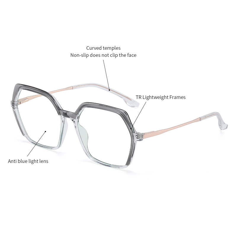 Fashion Big Frame Hexagon TR90 Glasses TJ871 Lightweight Frame Anti Blue Light Blocking Eyewear Wholesale Women Eyeglasses