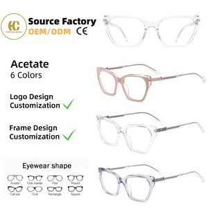 Customization Acetate Optical Glasses Frames Luxury Transparent Clear Eyeglasses 6 Colors Low MOQ Slingshot Hinge Spectacles