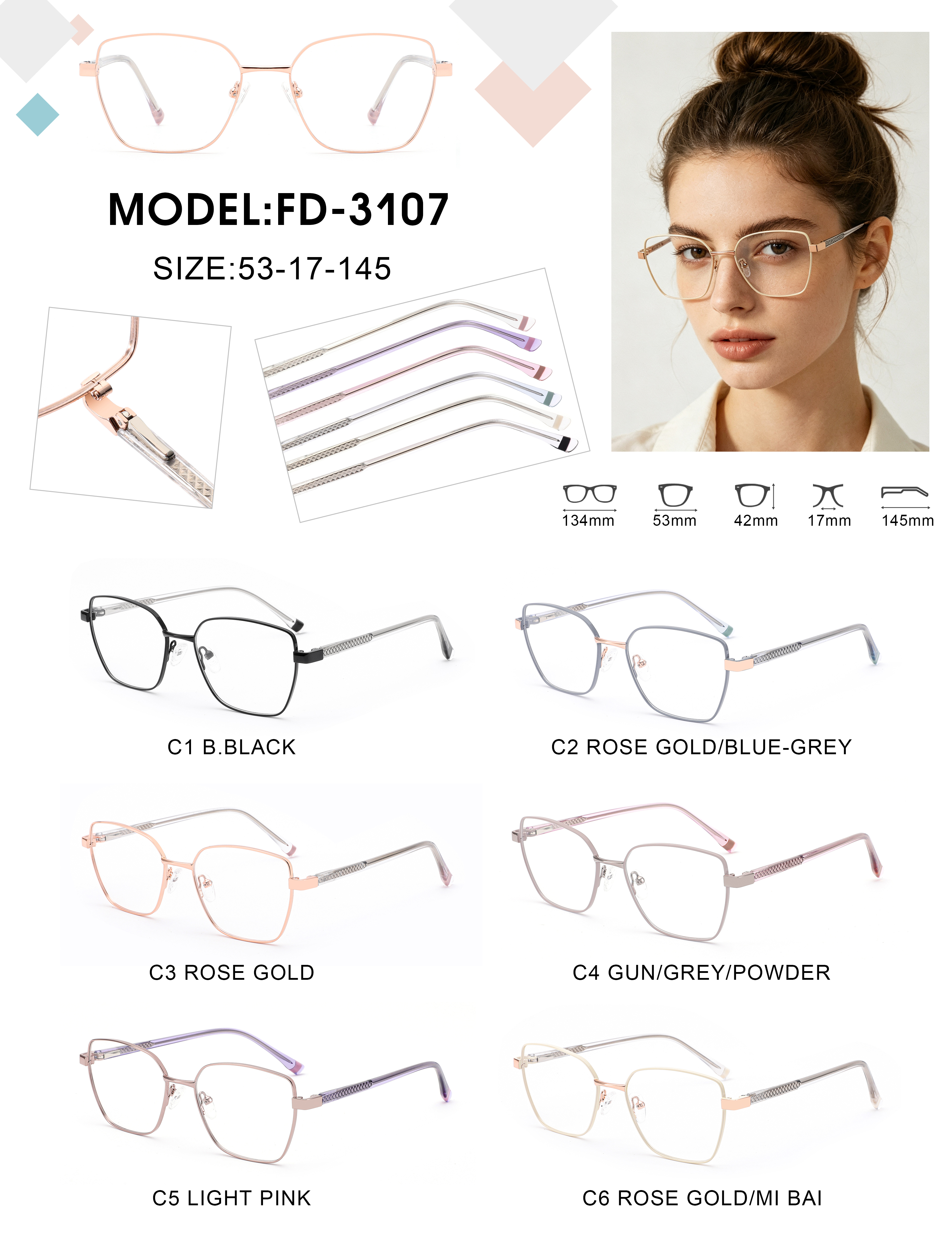 Customization Fashionable Design Metal Optical Glasses Durable Full-rim Eyeglasses Frame With For Daily Wear OEM/ODM