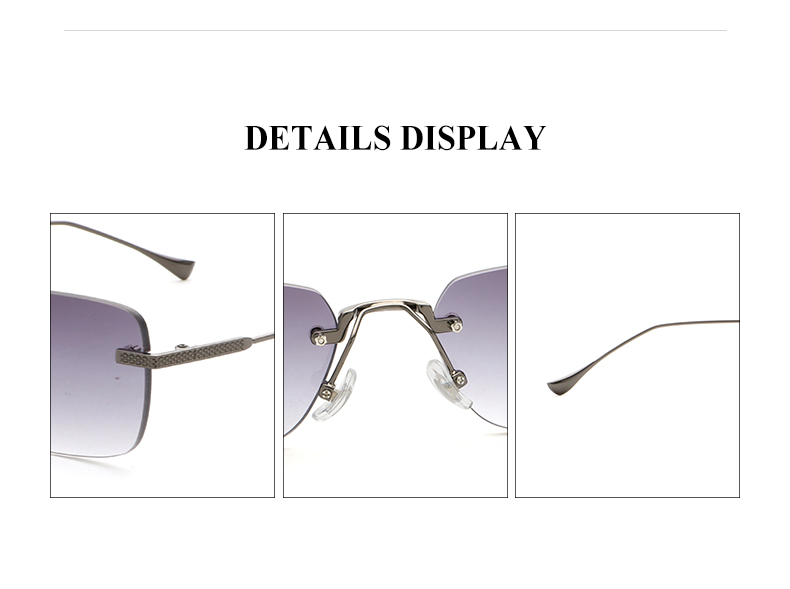 Aochi Square Anti UV400 Sunglasses Black Metal Shades Mens Square Rimless Sun Glasses Frameless Sunglasses for Business Men