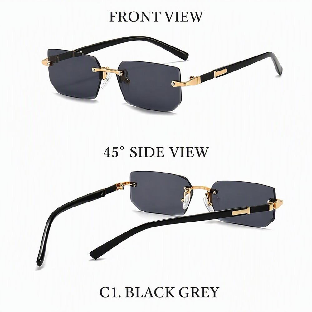 Retro Square Frameless Sunglasses for Men UV400 Metal-Look Rimless Vintage