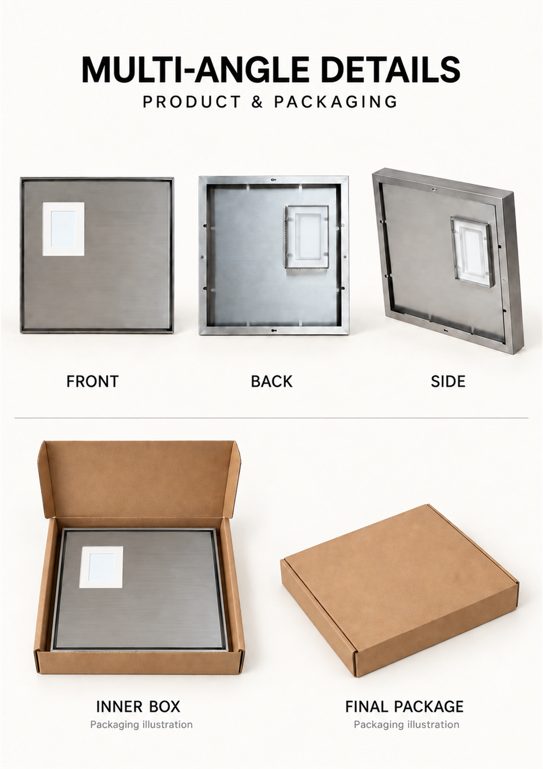 Stainless Steel Photo Frame Brushed Metal Matte Finish Anti-fingerprint Minimalist Durable Eco-Friendly Wholesale Customizable