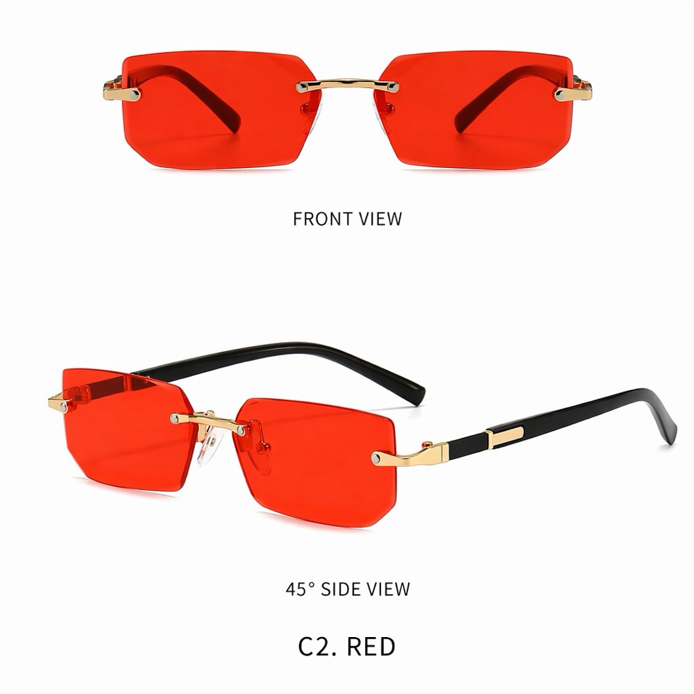Retro Square Frameless Sunglasses for Men UV400 Metal-Look Rimless Vintage