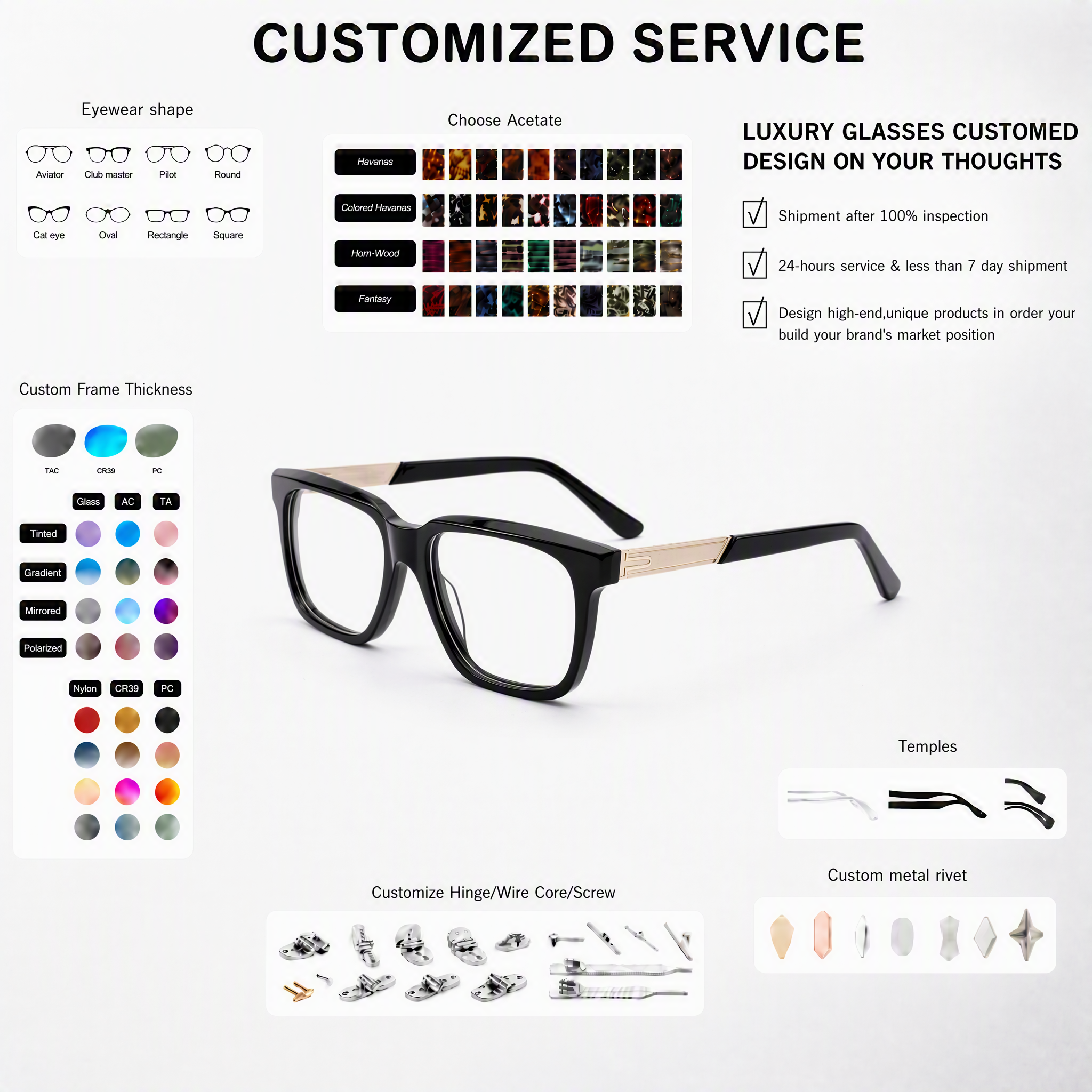 Customization High-end Luxury Acetate Eyeglasses Men's Prescription Glasses Optical Frames And Lenses For Daily Wear OEM/ODM