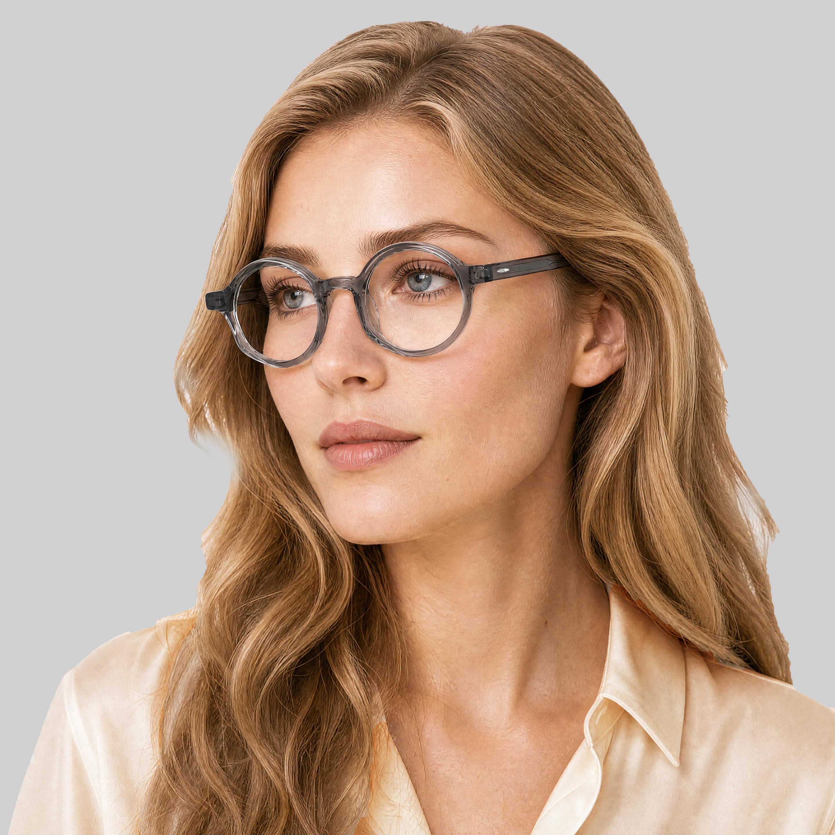 Retro Rivet Round Stylish Eyeglasses Uneven Design Front Frame High Quality Transparent Grey Acetate Optical Frame Custom Logo