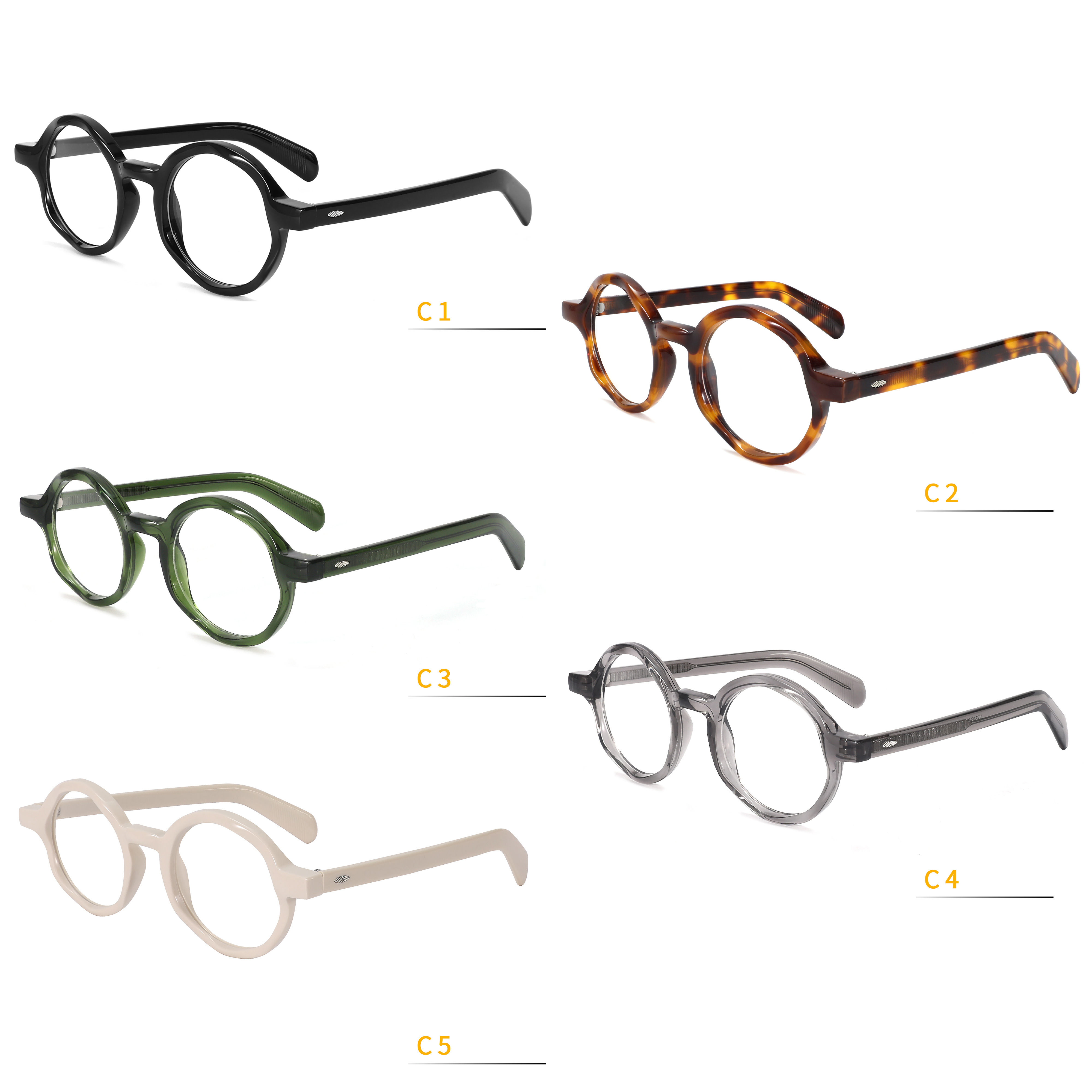 Retro Rivet Round Stylish Eyeglasses Uneven Design Front Frame High Quality Transparent Grey Acetate Optical Frame Custom Logo